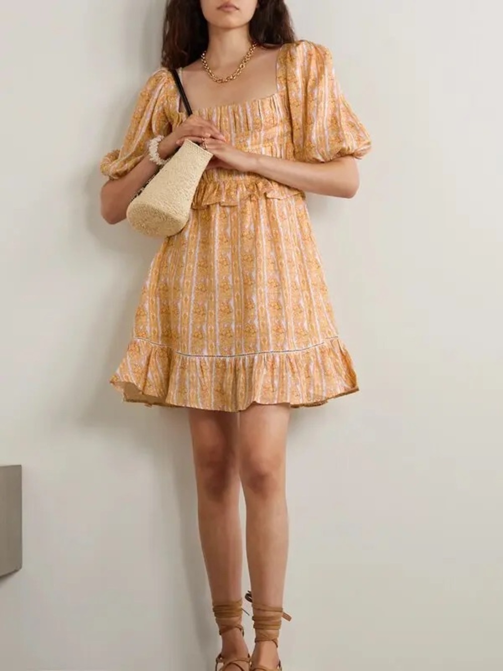 NWT LUG VON SIGA Leticia Printed Linen Mini Dress Yellow Womens Size 38 / US 6